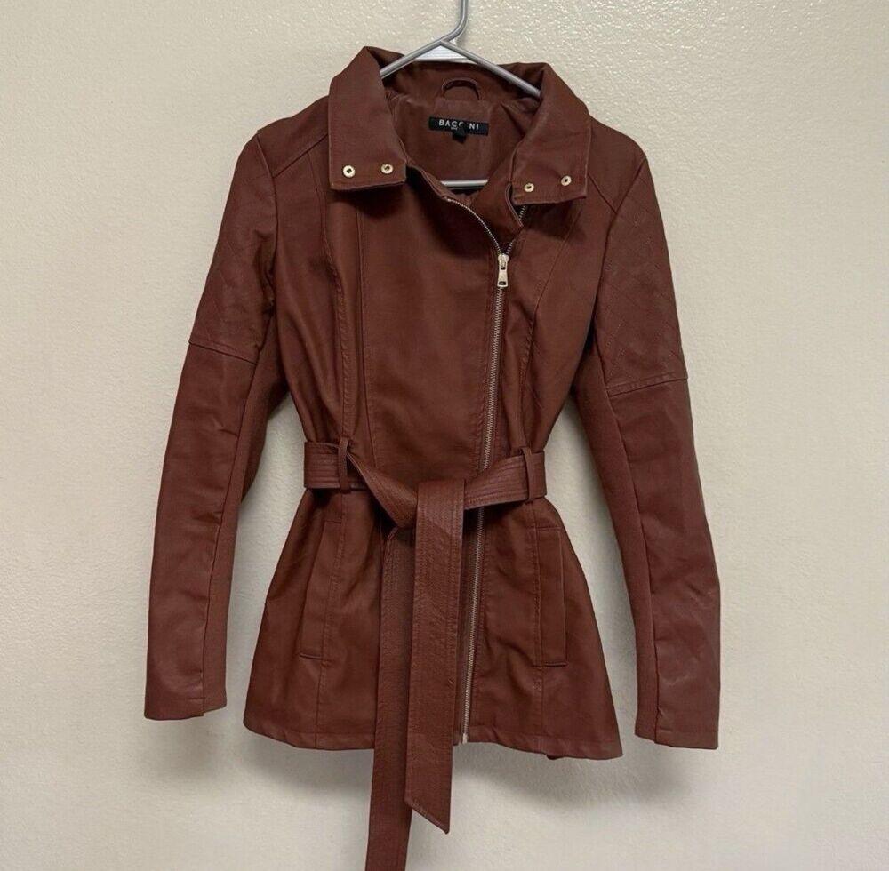 Baccini Women's Faux Leather Jacket Size Small, Brown